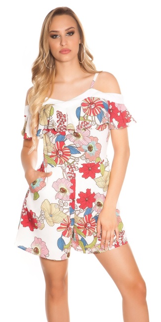carrier playsuit with flower print & flounce White
